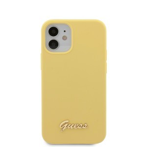 iPhone 12 mini Guess GUHCP12SLSLMGYE Metal Logo szilikon tok sárga