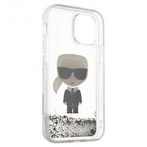 iPhone 12 mini Karl Lagerfeld KLHCP12SGLIKSL Iconic Liquid Glitter tok áttetsző/ ezüst
