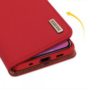 DUX DUCIS Wish valódi bőr fliptok iPhone 12 mini piros