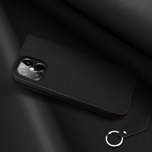 iPhone 12 Pro MAX DUX DUCIS Wish valódi bőr fliptok fekete