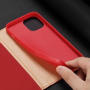 iPhone 12 Pro Max Dux Ducis Wish valódi bőr fliptok piros