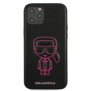 iPhone 12 Pro MAX Karl Lagerfeld KLHCP12LPCUIKPI Ikonik Outline PU tok fekete/pink