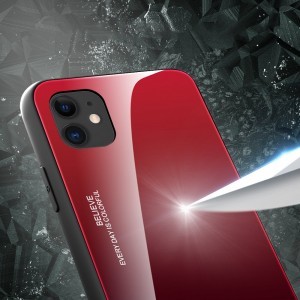 iPhone 12 mini Gradient 9H üveghátlapú tok szilikon kerettel piros/ fekete