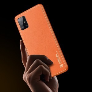 Samsung A51 Dux Ducis Yolo TPU és PU bőr tok narancssárga