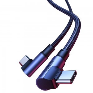 Ugreen Elbow Nylon harisnyázott USB Type C - USB Type C kábel döntött fejjel 1m 5A PD 100W fekete (US335 70696)