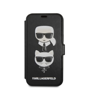 iPhone 12 mini Karl Lagerfeld KLFLBKSP12SFKICKC Heads fliptok fekete