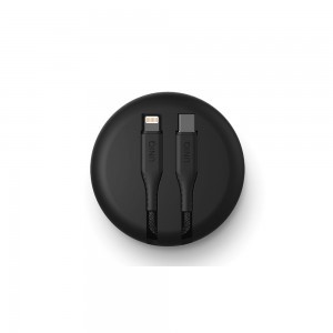 UNIQ MFI Halo Lightning - USB Type-C 18W visszatekerhető kábel 1,2m midnight black