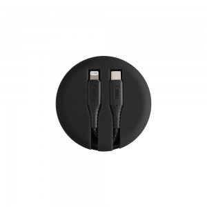 UNIQ MFI Halo Lightning - USB Type-C 18W visszatekerhető kábel 1,2m midnight black