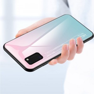 Gradient 9H üveghátlapú tok szilikon kerettel Samsung A41 pink/lila