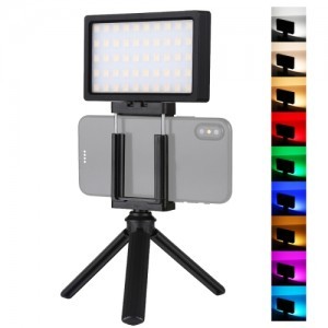 PULUZ RGB LED videólámpa mobiltelefon tartóval, állvánnyal (PU461B)