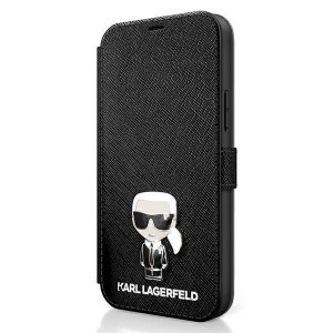 iPhone 12 Pro MAX Karl Lagerfeld KLFLBKP12LIKMSBK Saffiano Ikonik Metal fliptok fekete