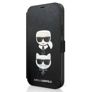 iPhone 12 mini Karl Lagerfeld KLFLBKP12SSAKICKCBK Saffiano Karl Choupette fliptok fekete