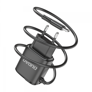 Dudao 2x USB hálózati töltő adapter beépített micro USB kábelllel 12 W fekete (A2ProM)