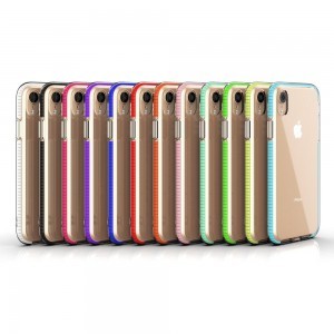Spring átlátszó TPU tok színes kerettel iPhone XR citromsárga