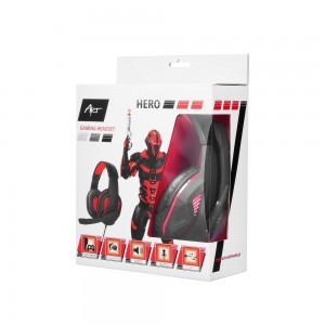 Gaming Headset ART Hero, fejhallgató mikrofonnal fekete/piros