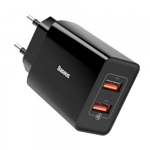 Baseus Hálózati gyorstöltő 2x USB 18W 3A Quick Charge 3.0 fekete (CCFS-V01)