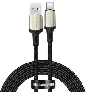 Baseus Cafule Nylon harisnyázott USB/USB-Type C kábel VOOC QC 3.0 5A 2m fekete (CATKLF-VB01)