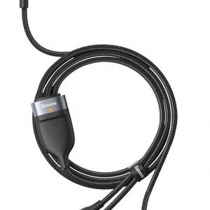 Baseus 3in1 USB - Lightning / USB Type C / micro USB kábel 1.2m 5A 480 Mbps 40W fekete/szürke (CA1T3-G1)