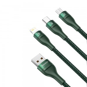 Baseus 3in1 USB - Lightning / USB Type C / micro USB kábel 1.2m 5A 480 Mbps 40W zöld (CA1T3-06)