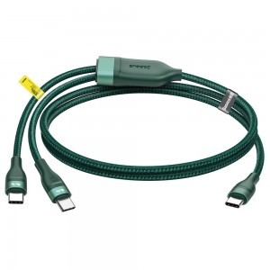 Baseus Flash Series 2in1 gyorstöltő kábel és elosztó Type-C - C+C 100 W 1.5m zöld (CA1T2-C06)