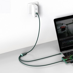 Baseus Flash Series 2in1 gyorstöltő kábel és elosztó Type-C - C+C 100 W 1.5m zöld (CA1T2-C06)