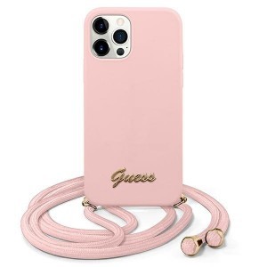 iPhone 12 Pro Max Guess GUHCP12LLSCLMGLP Metal Logo Cord tok pánttal pink