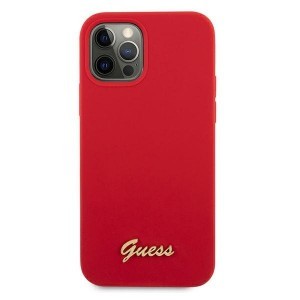 iPhone 12 Pro Max Guess GUHCP12LLSLMGRE Metal Logo Script tok piros