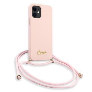 iPhone 12 mini Guess GUHCP12SLSCLMGLP Metal Logo Cord tok pánttal pink