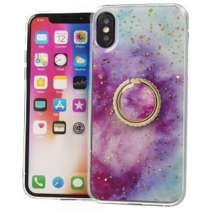 iPhone 12/ 12 Pro Marble márvány mintás tok gyűrű támasszal lila/kék