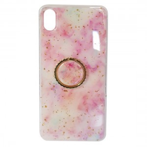 iPhone 12/ 12 Pro Marble márvány mintás tok gyűrű támasszal pink
