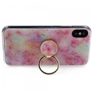 iPhone 12/ 12 Pro Marble márvány mintás tok gyűrű támasszal pink
