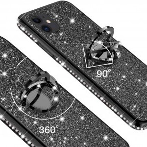 Diamond csillogó tok gyűrű támasszal iPhone 12/ 12 Pro fekete