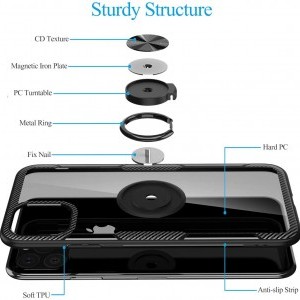 iPhone 12 Pro Max Clear Carbon szénszál mintás tok gyűrű támasszal fekete