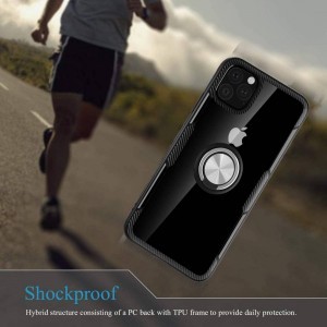 iPhone 12 Pro Max Clear Carbon szénszál mintás tok gyűrű támasszal fekete
