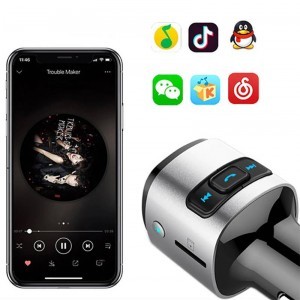 Univerzális autós szivargyújtós töltő QC 3.0 + Bluetooth FM Transmitter + USB + SD kártyaolvasás fekete/ezüst