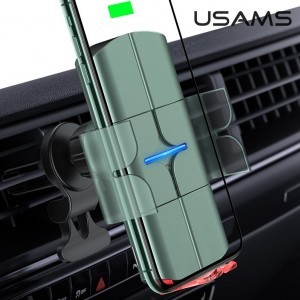 USAMS CD133 Szellőzőre rögzíthető automata telefontartó és Qi vezeték nélküli töltő 10W fekete