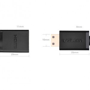 Ugreen HDMI (aljzat) - mini HDMI (csatlakozó) kábel adapter 4K 60Hz Ethernet HEC ARC 32 csatornás audio  22cm fekete (20137)