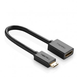 Ugreen HDMI (aljzat) - mini HDMI (csatlakozó) kábel adapter 4K 60Hz Ethernet HEC ARC 32 csatornás audio  22cm fekete (20137)