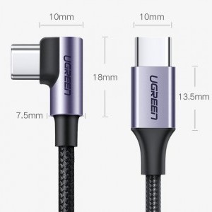 Ugreen USB Type-C - USB Type-C kábel döntött fejjel PD 60W 20V 3A 1m szürke/fekete (US255 50123)