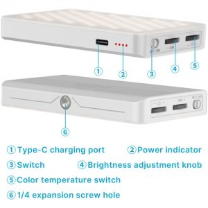 Ulanzi VIJIM Tabletop LED lámpa, videólámpa 3200-6500K, beépített akkumulátorral, asztali állvánnyal fehér (2217)-16