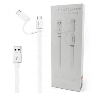 Huawei gyári USB kábel Micro USB + USB Type-C véggel 1m fehér