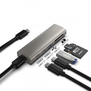 ROCKETEK 5 in 1 USB Type C HUB - USB Type C PD, 2x USB-C 3.1, USB 3.1, SD és microSD kártyaolvasó szürke