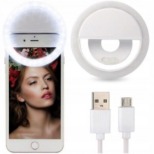 LED Selfie körfény USB, tölthető + Micro USB kábel fehér