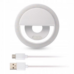 LED Selfie körfény USB, tölthető + Micro USB kábel fehér
