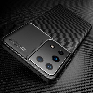 Samsung S21 Ultra Armored szénszál mintájú TPU tok fekete