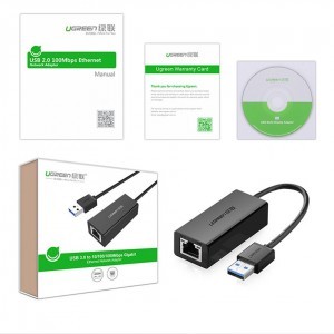 Ugreen USB 3.2 Gen 1 1000Mbps Gigabit külső hálózati adapter fekete (CR111 20256)