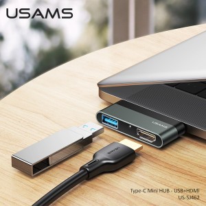 USAMS US-SJ463 Mini USB HUB Type-C USB+HDMI szürke
