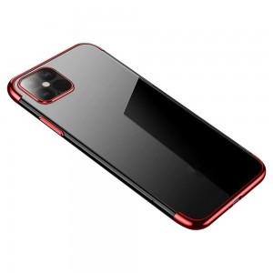 iPhone 12 Pro / iPhone 12 Clear Color Electroplating TPU gél tok piros