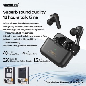 Remax Bluetooth 5.0 TWS mini vezeték nélküli fülhallgató fehér (TWS-27)