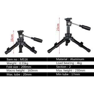 BEXIN MS16 alumínium asztali állvány, mini tripod videófejjel (EDA0010108)-2